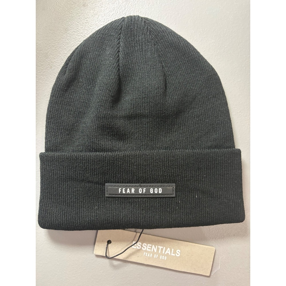 Fear of God Essentials Beanie Mens OS Black Sixth Collection Cuffed Knit Hat NWT